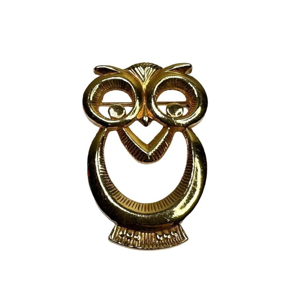 Vintage Gold Tone Owl Brooch Retro Owl Pin Elegant Owl Jewelry